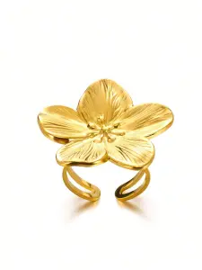 خاتم نسائي زهرة ذهبية من الستانلس ستيل، تصميم مفتوح أنيق للهدايا والزفاف، مناسب للاستخدام اليومي 3 1729069512f9b903f841946a417f8a379c2b896989