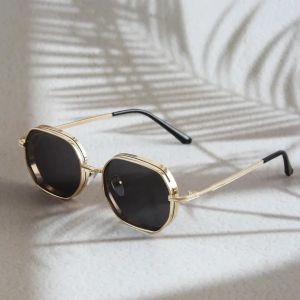 نظارات شمسية معدنية بإطار سميك متعدد الأضلاع – أناقة يومية وحماية كاملة من الشمس