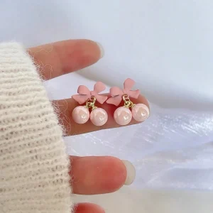 أقراط نسائية فيونكة وردية وفيرة اللؤلؤ، إكسسوارات فتيات للربيع والصيف بإبرة فضية، مثالية كهدايا للفتيات في أوقات المواسم والأعياد 4 1744004547546d8d1aa649766a65f73af194602750