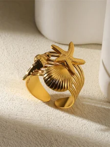 خاتم نسائي بتصميم بحري، نجمة بحر وصدفة، من الستانلس ستيل، إكسسوار صيفي وهدايا 4 1744522772158ae8633157cb8dbefac5d88ab535bf