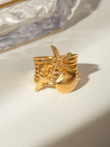 خاتم نسائي بتصميم بحري، نجمة بحر وصدفة، من الستانلس ستيل، إكسسوار صيفي وهدايا 3 174452280404c2353db68cca81c623d164cd5806d8