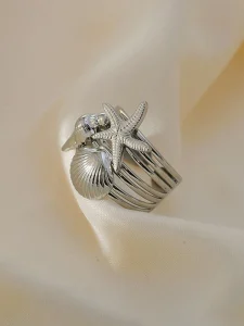 خاتم نسائي بتصميم بحري، نجمة بحر وصدفة، من الستانلس ستيل، إكسسوار صيفي وهدايا 5 174719320110fefa7d112cc28210d6fe604d83a855