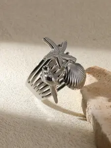 خاتم نسائي بتصميم بحري، نجمة بحر وصدفة، من الستانلس ستيل، إكسسوار صيفي وهدايا 6 1747193201617bd321932136bb6483a0afed456af5