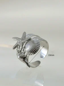 خاتم نسائي بتصميم بحري، نجمة بحر وصدفة، من الستانلس ستيل، إكسسوار صيفي وهدايا 7 1747193201e8d3f44ac7a6c02b8be1cee3beba5ff7