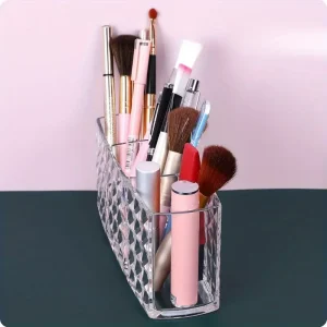 منظم مكياج حامل فرش وأقلام تجميل من الأكريليك، تصميم صغير بثلاث فتحات متعددة الاستخدام، مثالي للمنزل أو السفر 4 1c44d151f0a04698bfd5778ebde69e53 goods