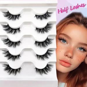 مجموعة 5 رموش صناعية نصف رمش، خفيفة وطبيعية بنمط عين القطة، مثالية للإطلالات اليومية والمناسبات الخاصة 3 4b17dca893241d5142fe191ed19d124c