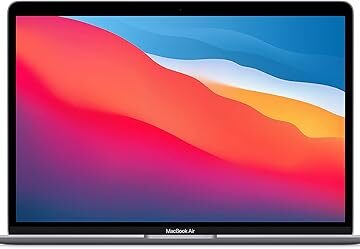 لابتوب Apple MacBook Air موديل 2020: شريحة Apple M1، وشاشة Retina مقاس 13 إنش، وذاكرة RAM سعة 8GB، وقرص SSD سعة 256GB، ولوحة مفاتيح بإضاءة خلفية. يعمل مع iPhone وiPad؛ بلون رمادي فلكي ; انكليزي