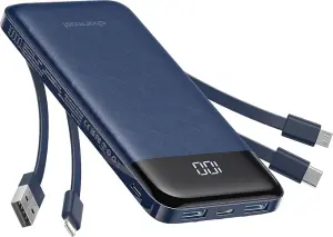 Charmast20000mAh Portable Charger with 4 Built-in Cables & 6 Outputs, 20W Power Bank Fast Charging - USB C External Battery Pack for iPhone 16 15 14, Android, iPad, Tablet & More (Travel Essential)Carbonfree Certified