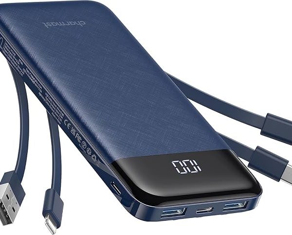 Charmast20000mAh Portable Charger with 4 Built-in Cables & 6 Outputs, 20W Power Bank Fast Charging - USB C External Battery Pack for iPhone 16 15 14, Android, iPad, Tablet & More (Travel Essential)Carbonfree Certified