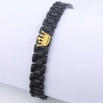 ⁦سوار من الفولاذ المقاوم للصدأ بتصميم ثلاثة تاجات فضية، أنيق وأنيق، مناسب للرجال في العمل⁩ - الصورة ⁦6⁩