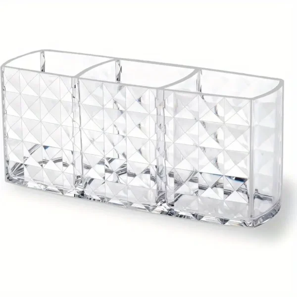 منظم أكريليك مدمج لفرش المكياج وأقلام التجميل – حامل عملي بثلاث فتحات