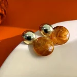 ⁦3 أزواج من أقراط الرجال الرجعية البنية من حجر عين النمر للنساء، أقراط أنيقة، مجوهرات ملونة شخصية⁩ - الصورة ⁦5⁩
