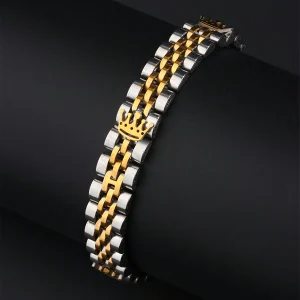 سوار من الفولاذ المقاوم للصدأ بتصميم ثلاثة تاجات فضية، أنيق وأنيق، مناسب للرجال في العمل 2 سوار من الفولاذ المقاوم للصدأ بتصميم ثلاثة تاجات فضية، أنيق وأنيق، مناسب للرجال في العمل