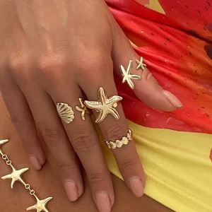 مجموعة خواتم نجمة البحر بوهيمية، 4 قطع من سبيكة الزنك لإطلالات الصيف والمناسبات 2 001bbdc5 efb4 4021 b894 ebdbb1435d5f