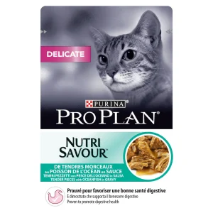 Purina Pro Plan Delicate Digestion، طعام رطب للقطط ذات الهضم الحساس، نكهات متنوعة للقطط البالغة 8 07613034587831 C1N1 ProPlanCatOceanFish85g 43732814