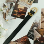 حزام جلد صناعي نسائي أسود بمشبك ذهبي، تصميم أنيق قابل للتعديل للملابس اليومية والرسمية - الصورة 3