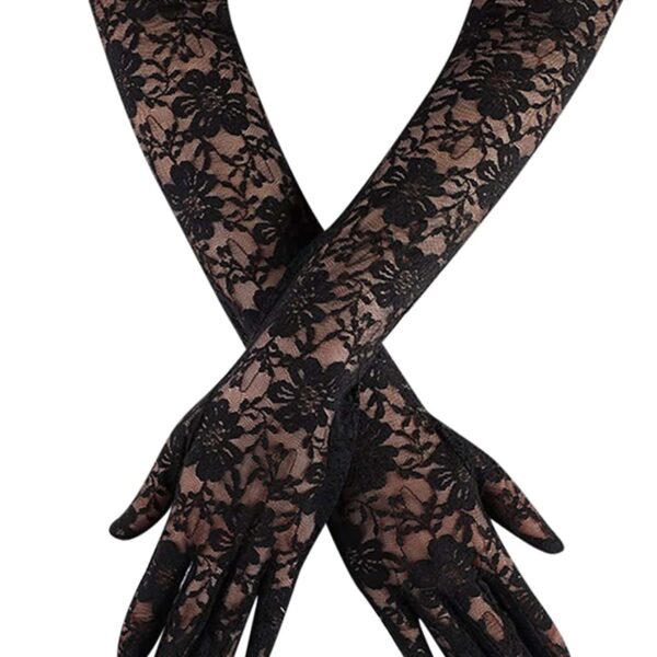 قفازات دانتيل نسائية طويلة بنقشة أقحوان
