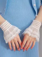 زوج أكمام مزيفة بتفاصيل تجعيد ودانتيل، أكسسوار فنتج أنيق للملابس