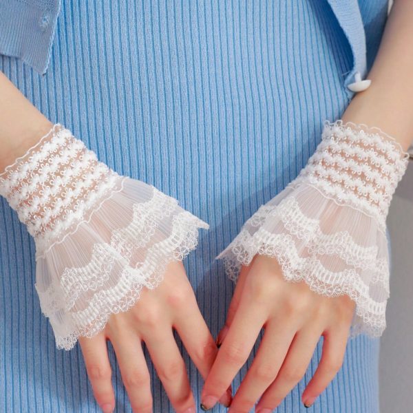 زوج أكمام مزيفة بتفاصيل تجعيد ودانتيل، أكسسوار فنتج أنيق للملابس