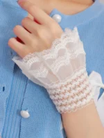 زوج أكمام مزيفة بتفاصيل تجعيد ودانتيل، أكسسوار فنتج أنيق للملابس، مناسب للارتداء اليومي أو المناسبات الخاصة - الصورة 4