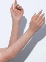 قفازات نسائية لامعة من الشبك للرقص والسهرات والهالوين، تصميم شبكي أنيق