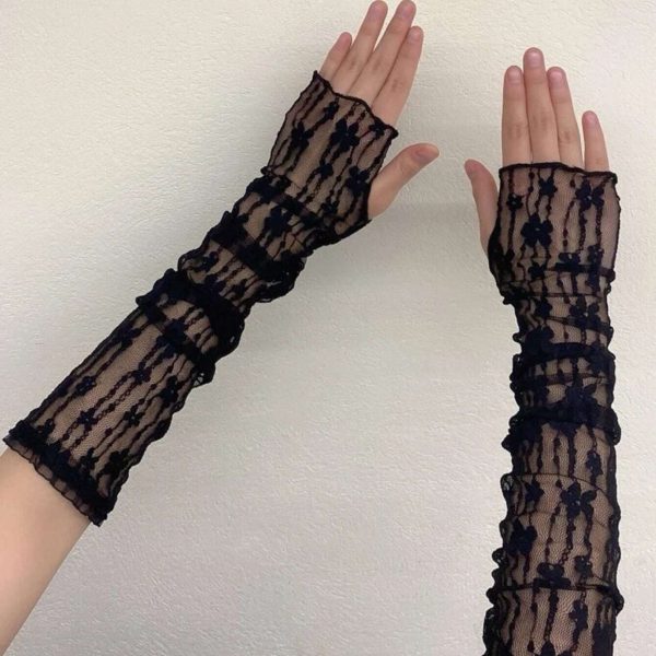 قفازات دانتيل نسائية طويلة بدون أصابع للربيع