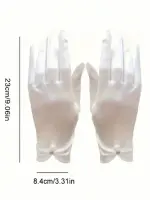 قفازات ساتان نسائية قصيرة بلؤلؤ صناعي، أنيقة للزفاف والحفلات والهالوين، تصميم كلاسيكي راقٍ يعكس الذوق الرفيع
