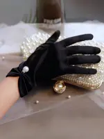 قفازات ساتان نسائية قصيرة بلؤلؤ صناعي، أنيقة للزفاف والحفلات والهالوين، تصميم كلاسيكي راقٍ يعكس الذوق الرفيع - الصورة 7
