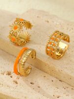 طقم خواتم نسائية ستانلس ستيل برتقالية زيتية، 3 خواتم أنيقة