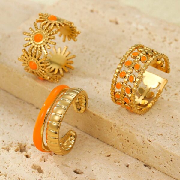 طقم خواتم نسائية ستانلس ستيل برتقالية زيتية، 3 خواتم أنيقة