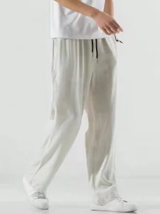 بنطال رجالي بلون سادة بخصر مطاطي ورباط، تصميم ساق مستقيمة من Manfinity Hypemode، مناسب للإطلالات اليومية، المنزل، التنقل، والخروجات الكاجوال 2 17322731601c4e42134175568672a0a39f66bbf835