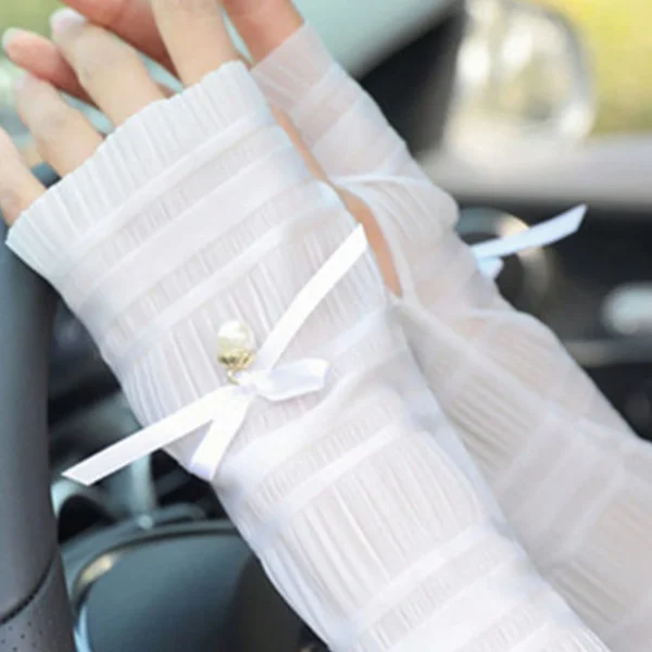 أكمام حرير جليدي نسائية بفيونكة ودانتيل