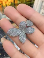 خاتم نسائي مزين بفراشة وزهرة CZ داخل علبة هدايا، إكسسوار فاخر للأعراس والمناسبات - الصورة 8