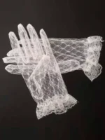 ⁦قفازات دانتيل نسائية شفافة قصيرة،تصميم شفاف يناسب جميع ألوان البشرة، مثالية لحفلات الزفاف والستايل الفينتاج⁩ - الصورة ⁦4⁩