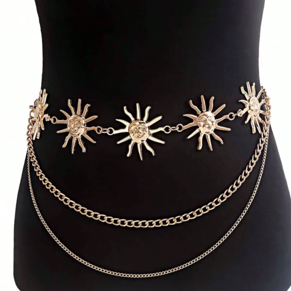 سلسلة خصر نسائية معدنية بتصميم دوار الشمس، اكسسوار مثالي للفستان، يضفي لمسة من التميز على أي إطلالة نسائية