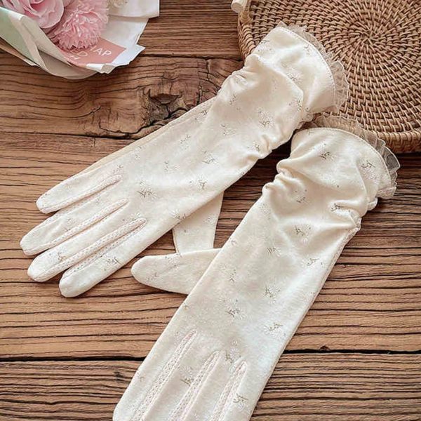 قفازات نسائية صيفية طويلة بدون أصابع، حماية من الشمس ولمس الشاشة