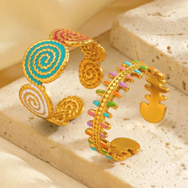 خواتم مفتوحة نسائية ستانلس ستيل بتصميم عظمة سمكة