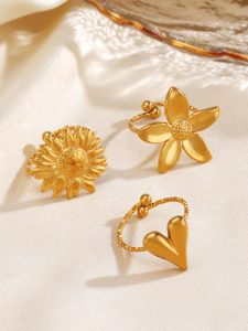 طقم خواتم نسائية بتصميم قلوب وزهور من الستانلس ستيل، أنيقة ومثالية كهدية 3 174287373056ffe33101593ff7b6712ec1b15c6069