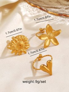 طقم خواتم نسائية بتصميم قلوب وزهور من الستانلس ستيل، أنيقة ومثالية كهدية 1 174287373068dd9294a3e4234879b4c680497d921f