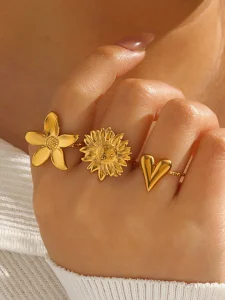 طقم خواتم نسائية بتصميم قلوب وزهور من الستانلس ستيل، أنيقة ومثالية كهدية 5 1742873730899fe941bfe4da4d160cf14b652d2a77