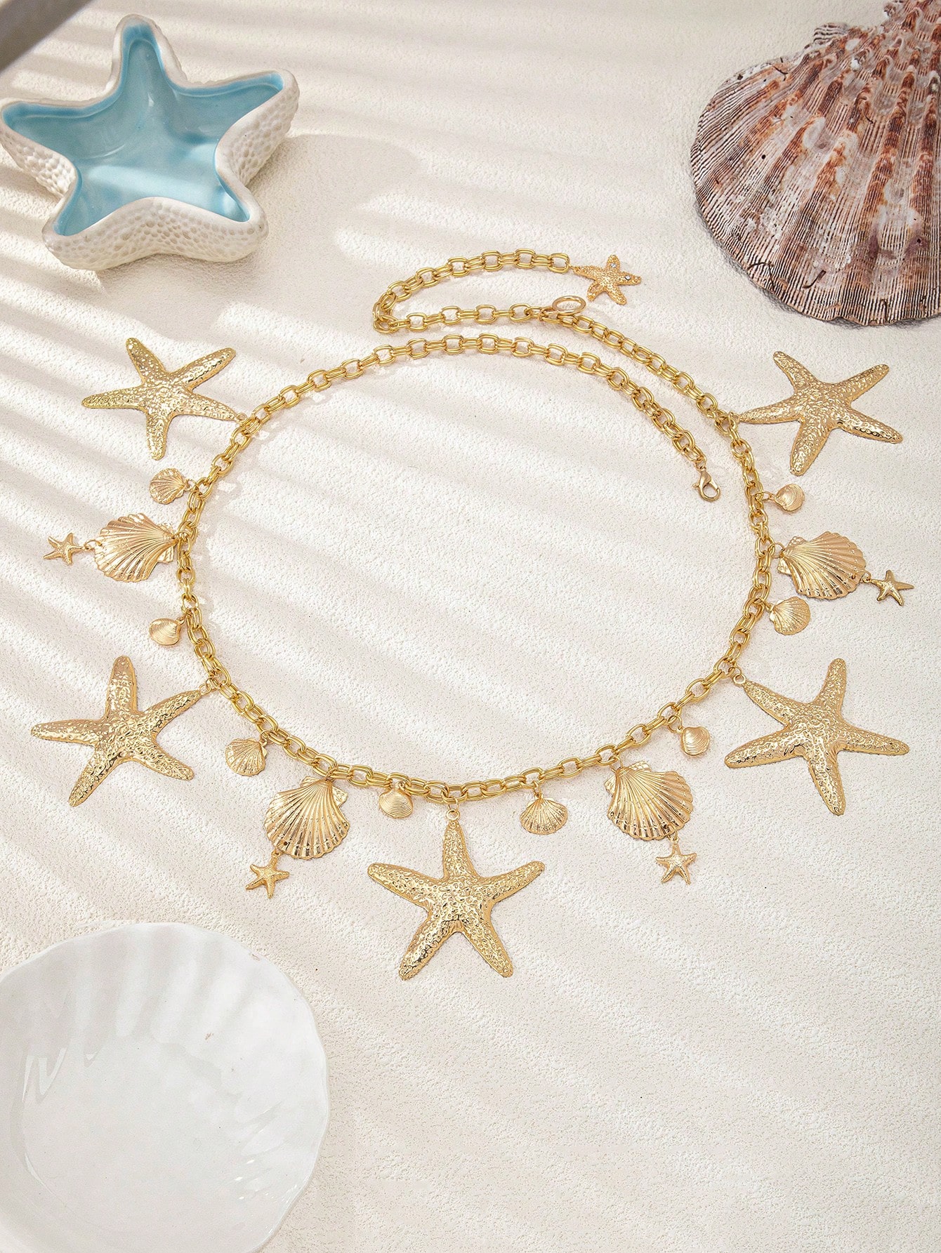 سلسلة خصر نسائية صيفية بنجمة البحر والأصداف، إكسسوار أنيق لملابس البحر سلسلة خصر نسائية صيفية بنجمة البحر والأصداف