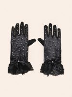 قفازات دانتيل قفازات نسائية إكسسوار أنثوي فيونكة كريستالات قفازات للمناسبات قفازات للحفلات قفازات للزفاف قفازات أنيقة قفازات قصيرة