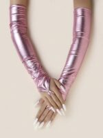 قفازات نسائية طويلة بدون أصابع من جلد PU، إكسسوار جرئ للسهرات