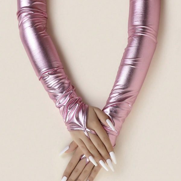 قفازات نسائية طويلة بدون أصابع من جلد PU، إكسسوار جرئ للسهرات