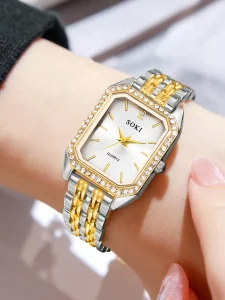 💎 ساعة يد نسائية فاخرة – تصميم مربع مرصع بالكريستال مع سوار ستانلس ستيل ذهبي | ساعة كوارتز أنيقة وعصرية 3 1746601060dec7351c28ffcc7c4e24c999131fd71b