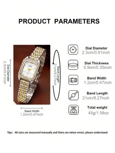 💎 ساعة يد نسائية فاخرة – تصميم مربع مرصع بالكريستال مع سوار ستانلس ستيل ذهبي | ساعة كوارتز أنيقة وعصرية 7 1746601060eec400913ec7de1c2c97ea3d45c7cb1f