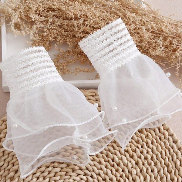 زوج أكمام تول شبكي أبيض مزخرف، إكسسوار نسائي