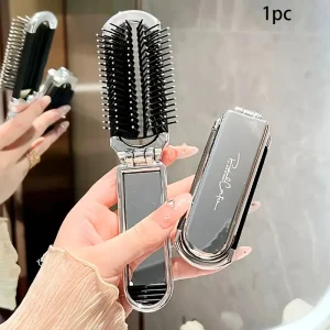 مشط شعر ومرآة مدمجة للسفر، تصميم أنيق مضاد للكهرباء الساكنة، مثالية لتصفيف الشعر أو لمسات مكياج سريعة 3 1dce8001 3ce4 448f 802d d52be8c53f33