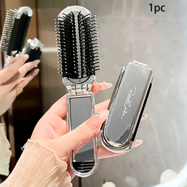 مشط شعر ومرآة مدمجة للسفر، تصميم أنيق مضاد للكهرباء الساكنة، مثالية لتصفيف الشعر