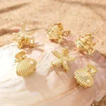 مشابك شعر نسائية نجمة البحر، ٦ قطع معدنية أنيقة مع صدف